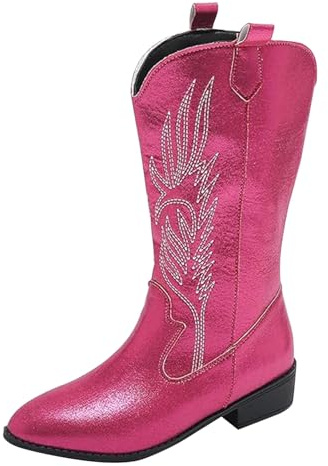 knee high wide calf boots Womens Cowboy Boots Wide Calf Waterproof Mid-Calf Cowgirl Boot Comfort Slip on Festival Boot Retro Chunky Heel Country Booties Western Wedding Shoes Winter Hot Pink 4