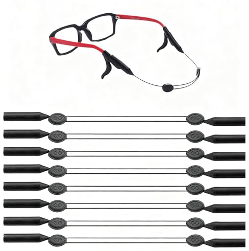 Aihoom 8 pcs Cordón para Gafas Negro, Cinta Ajustable Antideslizante para Hombre Mujer, Sujeta Gafas Deportivas, Correa de Retención de Silicona, Compatible con Todas Las Monturas