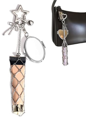 Soporte para pintalabios inoxidable, elegante soporte para brillo de labios con espejo, soportes para lápiz labial 2 en 1 para bolso, bolsa de almacenamiento de lápices labiales, llavero portátil, b