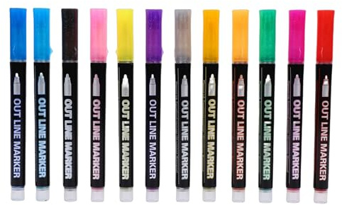 TARSHYRY Outline Marker Set Shimmering Dual Line Pens Metallic Outline Art Pens for Doodle Art Calligraphy Painting Decorative Crafts 12pcs Fiber Tip ABS