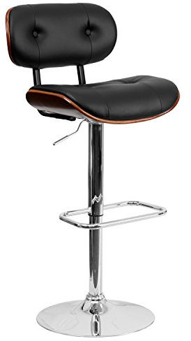 Flash Furniture Barhocker aus Walnussholz mit Verstellbarer Höhe und mit Knöpfen gestepptem schwarzem Vinyl-Polster
