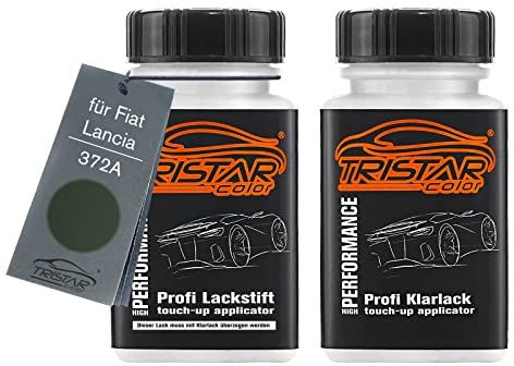 TRISTARcolor Peinture voiture Crayon de retouche peinture pour Fiat/Lancia 372A Grigio Colosseo Metallic/Verde Musk Metallic Peinture de base vernis clair 50 ml chacun