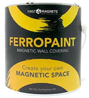 FIRST4MAGNETS Ferropaint® Paint Magnétique Charbon de Bois Pour Murs, Chambre, Bureau, Cuisine, Salle de Jeux, Salle de Classe, Bricolage et Rénovation - 2,5 Litres - 5 Boîtes