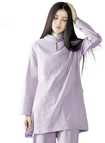 KSUA Damen Tai Chi Uniform Zen Meditations Anzug Chinesische Kung Fu Kleidung Baumwolle (Hellviolett, EU S)