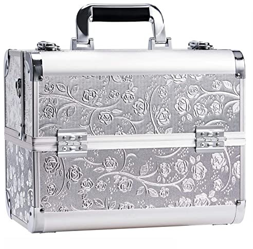 Professional Vanity Case Large Makeup Box Lockable Makeup Case Beauty Organiser Cosmetic Make Up Organiser Box 4 Trays with Keys