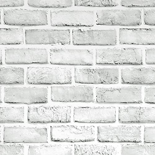 Ohmywor Brick Wallpaper Self Adhesive Wallpaper Brick Effect Peel and Stick White Grey Brick Effect Wallpaper Sticky Back Plastic for Bathroom Living Room Bedroom Decor 45x300CM