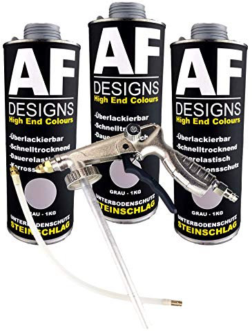 Alex Flittner Designs Steinschlagschutz/Unterbodenschutz grau 3x1kg überlackierbar + Unterbodenschutz Pistole Hohlraumpistole | Rostschutzpistole | Spritzpistole