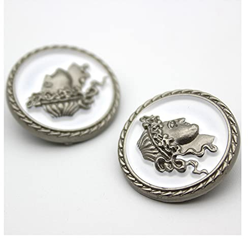 5 PCS Round Metal Pattern Button Human Head Pattern Gold Silver Button for Clothes Decorative Accessories (White Silver, 18mm)