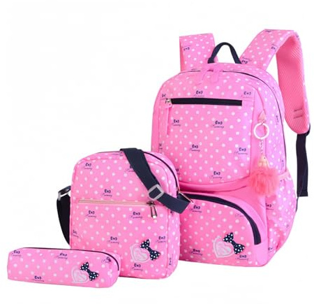 Armbq 3Pcs Girls Backpacks Bowknot Prints Children School Backpack Set Elementary Girls Bookbags Travel Rucksack,Pink