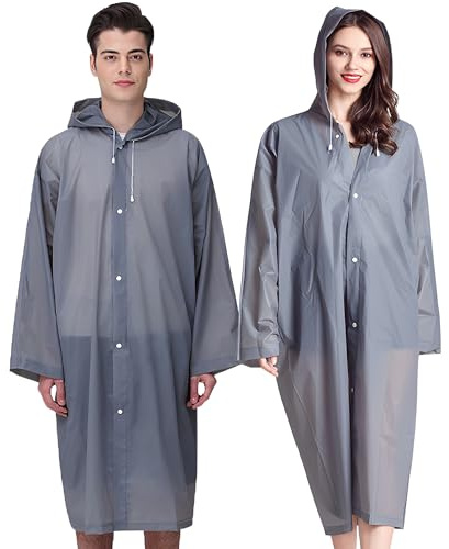 Cosowe Rain Ponchos for Adults Reusable, 2 Pcs Raincoats for Women Men with Hood (E-Gray)