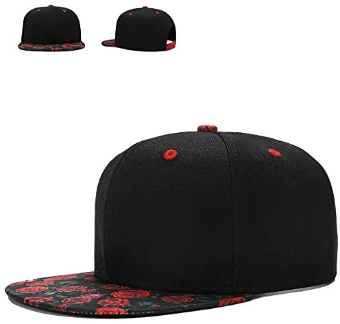Rose Snapback Hats for Men Hat High Top End Hip Hop Hats for Rappers Cool Men Birthday Gifts Flat Visor Bill Women's Baseball Caps Adjustable Unisex Black