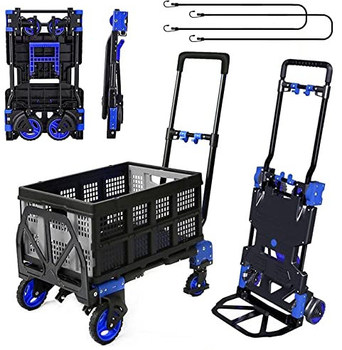 Faltbarer Sackkarre Dolly mit Klappkorb, 150 kg Kapazität Chinco Star 2 in 1 Plattform Truck, Handwagen Faltbarer Dolly Push Cart Dolly mit 4 Rädern, Handtruck mit einziehbarem Griff