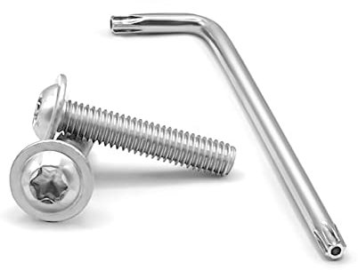 Tornillos de cabeza alomada con brida M5 × 20 TORX y tuercas hexagonales en acero inoxidable A2 (AISI 304). 25 Unidades. Incluye la llave TORX (M5 × 20 TX25).