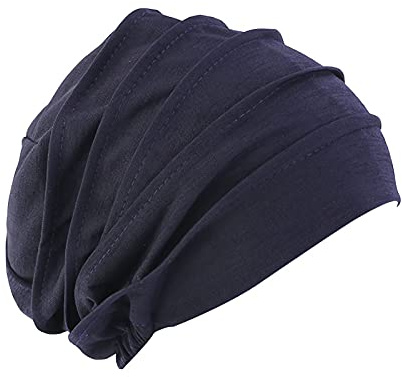 Cotton Sleep Cap Women's Beanie Chemo Hat Elastic Turban Head Wrap Cap Bonnet Cap Headscarf Nightcap for Hair Beauty Women Headwear Navy Blue