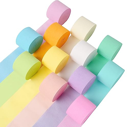 12 Rolls Crepe Paper Streamers, 12 Colors Pastel Streamers Party Decorations for Birthday Party, Baby Shower, Wedding, Bachelorette Party, Rainbow Party, Colorful Party