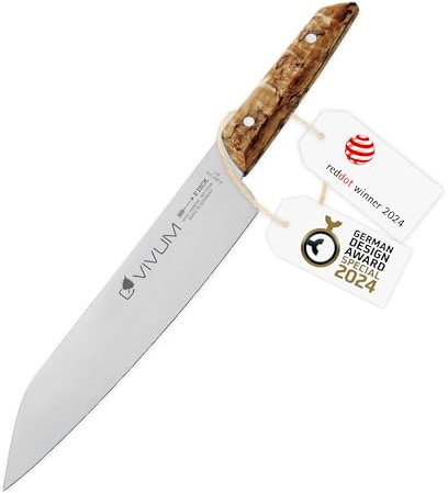 F. DICK Kochmesser VIVUM 21 cm - rostfrei, Klinge extra scharf, 58 HRC, Chefmesser Birkenholz Designgriff komfortabel - Spezialstahl Küchenmesser - Profi Messer Made in Germany - 83647212H