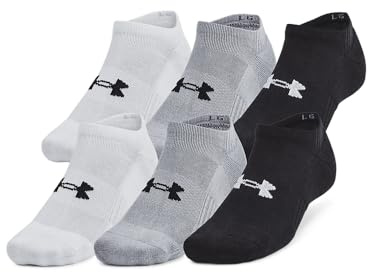 Under Armour Unisex-Adult Training Cotton No Show Socks 6 Pack, (035) Steel/White/Black, Large