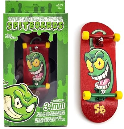 SPITBOARDS® Tastiera Professionale 34 mm x 96 mm (Completa), Tavola in Vero Legno, Pro Trucks con Dadi di Bloccaggio e Boccole, Ruote in Poliuretano con Cuscinetti