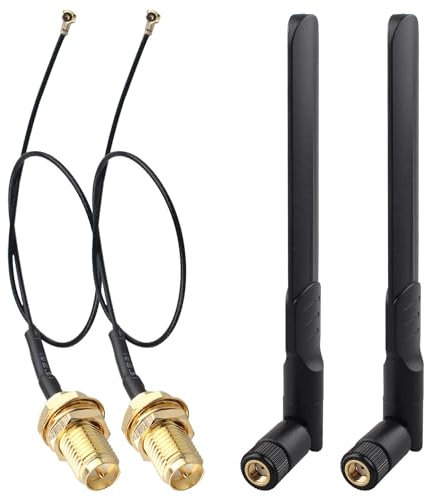 Futheda 2Set 2.4GHz 5GHz 5.8GHz 8dBi Dual Band WiFi Antenna RP-SMA Male Aerial＋15cm U.FL IPX MHF4 to RP-SMA Female Extension Cable for M.2 NGFF Intel Wireless Network Card WiFi Adapter Laptop