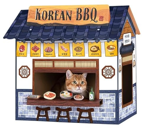 SMILE PAWS Cat Beds for Indoor Cats, Cardboard Cat House with Scratchers, Korean BBQ, Large Sturdy Cat Furniture Condo Cave Tent, Easy to Assemble Pet Toys Accessories Stuffs, Bunny Small Animals