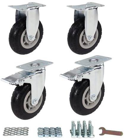 Li-TianFeng 4 Inch Caster Wheels Set of 4 Heavy Duty Casters, No NoiseDuty TPR Rubber Wheels for Tool Box, Furniture, Workbench, Cart (2PCS Locking Swivel Casters 2PCS Fixed Caster Wheels)