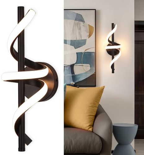 EIDISUNY LED-vägglampa, inomhus LED vägglampa lampett ljus, modern vågstång LED väggbelysningsarmaturer, inomhus svart vägglampa för vardagsrum hall sovrum sminkspegel – (varmt vitt ljus)