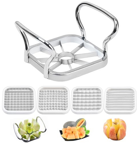 Ksvaye Taglia Patate Fritte, 5 in 1 Taglia Mele in Acciaio Inossidabile Taglia Frutta Affetta Patate a Bastoncino Taglia Verdure Manuale Tagliapatate per Patate Fritte Carote Cetrioli (Argento)