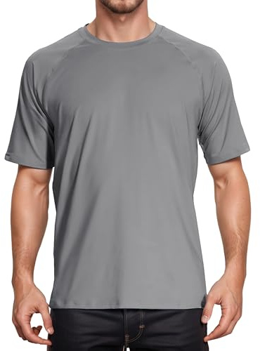 Peakwell Mens UPF 50+ Sport T-Shirts Sun Protection Short Sleeve Tops Outdoor Tee Shirts Rash Guard, Dark Grey, XL