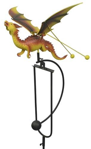 Red Carpet Studios Outdoor Sculpture - Balancing Kinetic Garden Stake Rocker, 50.25 Tall, Yellow Dragon