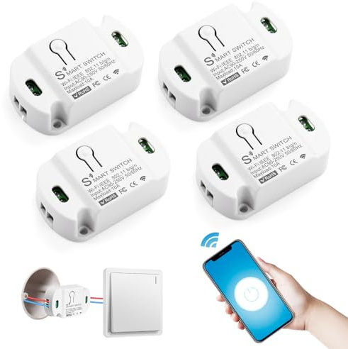 4 pezzi Interruttore Alexa Smart Life, Interruttores WiFi, Interruttore Alexa Luci Controllo Vocale, interruttores intelligente WiFi Compatibile Con Alexas, Google Home, Controllo Tuya/Smart Life APP