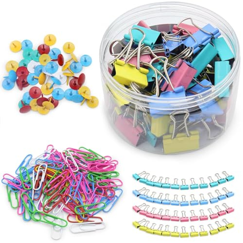 KATLKIU los profesores de regalo clip sets,100 sujetapapeles, 48 Pinzas Metalicas, 50 pasador de dibujo,juego de oficina multifuncional Para el hogar, la cocina, el trabajo, la oficina