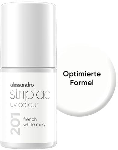 alessandro Striplac UV-nagellack fransk vit mjölk – täckande och reptålig upp till 15 dagar – lätt att applicera – mild borttagningsteknik – vegansk – vit, 6,5 ml