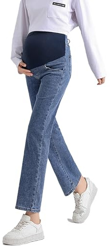 KBOPLEMQ Jeans premaman da donna, comodi, pantaloni premaman a gamba larga, jeans da donna, vintage, comodi jeans per gravidanza, pantaloni in denim, gamba dritta, pantaloni in denim per gravidanza, O