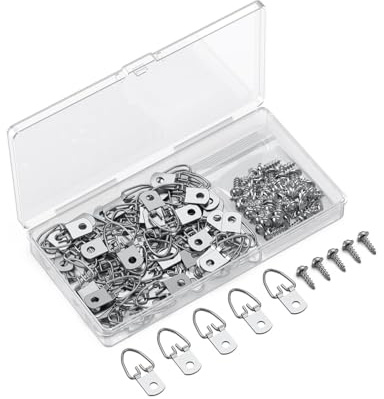 Uniclife Lot de 60 anneaux en D avec vis, charge de 4,5 kg, matériel de suspension robuste, crochets à trou unique, anneaux en D pour accrocher des cadres photo, crochets en D pour peintures, miroirs