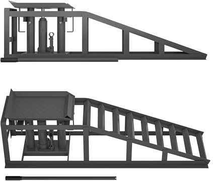 Emmtore 2 Piezas de rampa para automóviles, Altura Ajustable, Gato hidráulico, Juego de rampas de Carga, Plataforma elevadora (Gris)