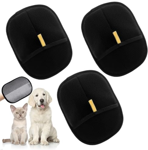 Lot de 3 gants de toilettage pour chat, double face, antistatiques, réutilisables, absorbent et enlèvent sans effort les poils d'animaux sur une variété de surfaces