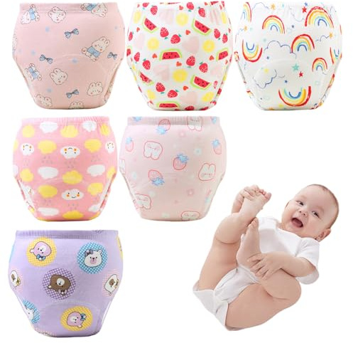 Pantalon d'entraînement au pot pour filles garçons 6pcs Coton Absorbant Potty Training Underwear Pantalon de pipi réutilisable Respiable pour tout-petit, taille 100
