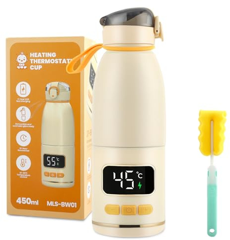 Hoyiyobi Calienta Biberones Portatil, Calentador Biberones Portatil con Cepillo, 15000mah 450ml Carga Rápida, Control Preciso, Carga USB, Calienta Biberones Portatil Bateria para Viajes
