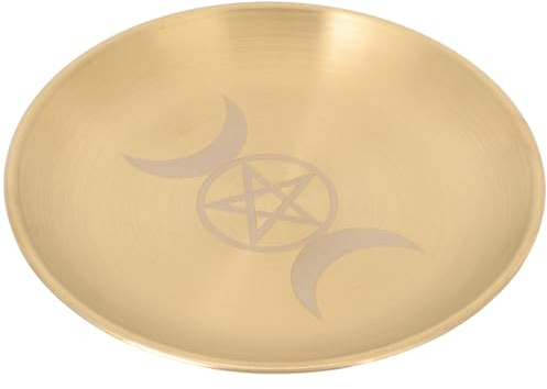 Angoily Plateau à Bougies en Métal Cuivre Tri-Lune Pentagramme Plateau Décoratif Rond pour Autel Rituel Porte-Bougies Polyvalent pour Rangement et Offrandes Cérémoniales