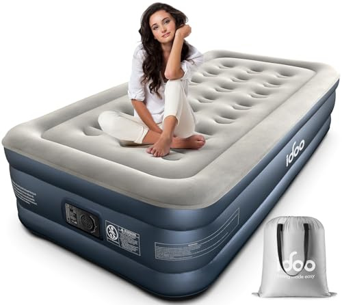 iDOO Single Air Bed, Inflatable Mattress with Built-in Electric Pump | 3 Mins Quick Self-Inflation/Deflation Guest Air Mattress, Blow Up Camping Bed for Home Portable Travel 190x100x46cm 250kg MAX