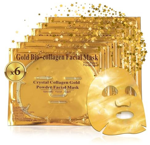 P-Beauty Collagen-Gold-Gesichtsmaske 24k | Luxus Anti-Aging Pflege | Gel | Bio | Feuchtigkeitsspendend, hautstraffend & verjüngend | Für strahlende, jugendliche Haut | 6er-Set |