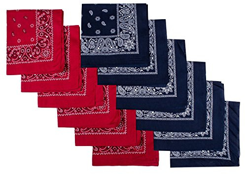 Camel Brand Bandana 12 Pack 21x21 100% Polyester (Red and Navy)