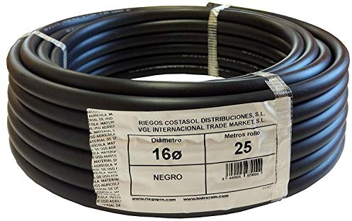 Riegopro - svart slät slang för droppvattning, 16 mm rulle 25 meter vatten; trädgårdsvattning, blomkruka, urban grönsaksträdgård etc.