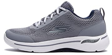 Skechers Men's Go Walk Arch Fit Engineered Mesh Lace Up Sneaker, Grey/Navy, 15