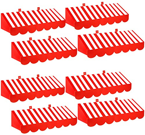 Tallew 8 Pcs 3D Circus Awning Wall Decoration Carnival Stripes Awning Circus Tent Carnival Theme Party Decor for Party Classroom Decorations(Red and White)
