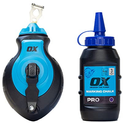 OX Tools Pro Aluminium Kevlar Chalk Line Reel and Refill, Blue