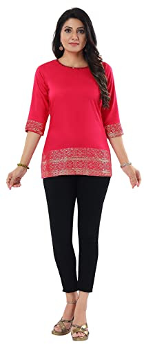 Unifiedclothes Elegant Indian Kurti for Women – Versatile Ethnic Tunic for All Occasion MM176HP Indians Thread and Sequine Work Viscose Pink SolidCasual (Numeric_10) Pink
