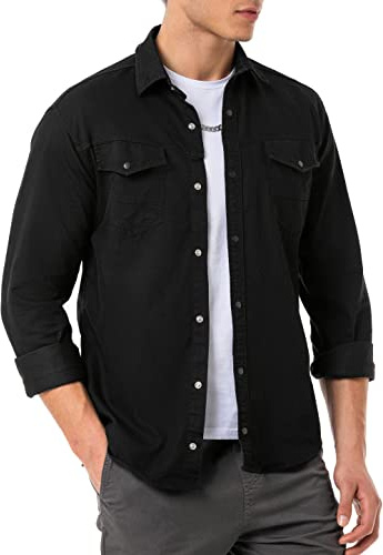 Redbridge - Camicia Da Uomo In Denim, Per Il Tempo Libero, Nero , Xl