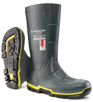 DUNLOP MetGUARD - Unisex Knee High Full Safety Waterproof Industrial Work Boots, Grey, Chemical and Slip Resistant PVC Wellies with Protective Toecap for Outdoor and Construction - EU44, UK10