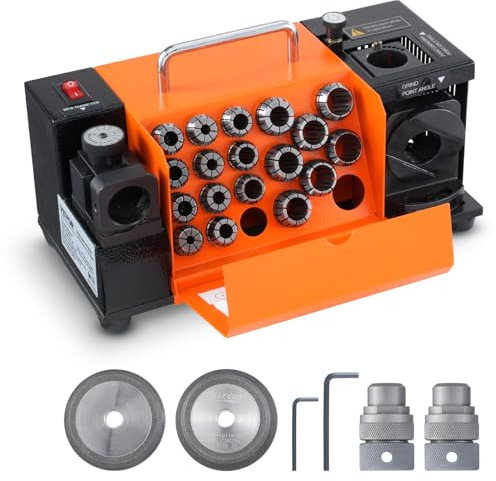 VEVOR Affuteuse de Forets 290x145x160 mm Affûteuse de Fraises 3-20 mm Angle de Décharge de la Lèvre et Angle de Pointe Ajustable 95°-135° Affûteuse Portable avec 18 Pinces de Serrage, Meule CBN & SDC